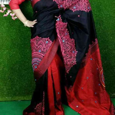 Hand paint half silk saree