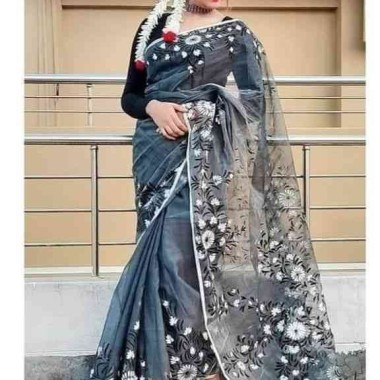 হ্যান্ড প্রিন্ট সিল্ক শাড়ি