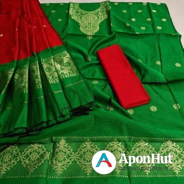 জামদানী থ্রি পিছ জরি সুতার নিখুঁত এমব্রয়ডারি কাজ