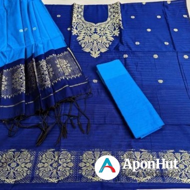 জামদানী থ্রি পিছ জরি সুতার নিখুঁত এমব্রয়ডারি কাজ